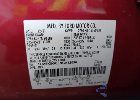 2022 Ford Explorer St z USA, uszkodzony, nr VIN 1FM5K8GC8NGA12096